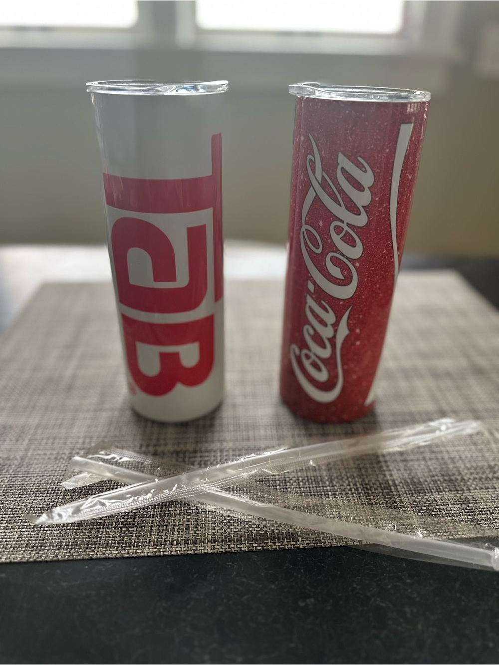 Coca-Cola Red Glitter Logo Slim Tumbler Pair with White and Pink Accent